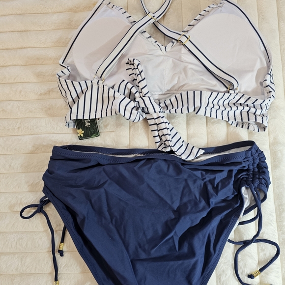 New Crisscross Tie Back High Waisted Drawstring Tummy Control Bikini Set - Picture 11 of 16